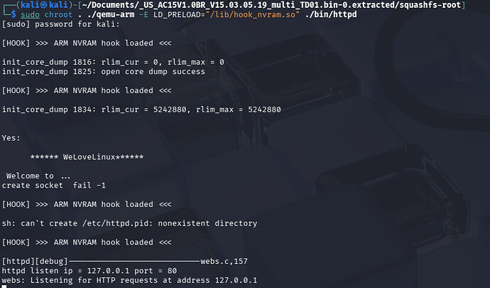 httpd successfully starting with NVRAM hook loaded