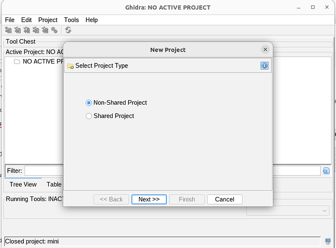 Ghidra New Project dialog